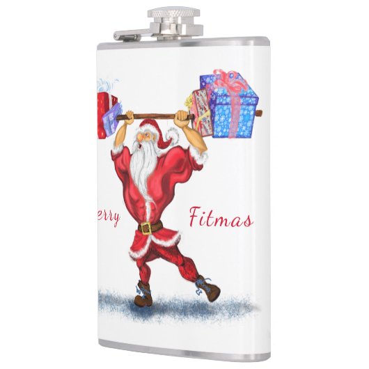 Bodybuilder Santa Claus met kerstcadeautjes - Fun Heupfles (Links)