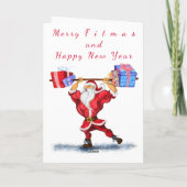 Bodybuilder Santa Claus met kerstcadeautjes - Fun Kaart (Achterkant)