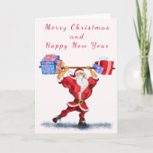 Bodybuilder Santa Claus met kerstcadeautjes - Fun Kaart (Voorkant)