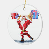 Bodybuilder Santa Claus met kerstcadeautjes - Fun Keramisch Ornament (Links)
