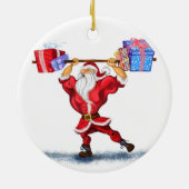 Bodybuilder Santa Claus met kerstcadeautjes - Fun Keramisch Ornament (Achterkant)