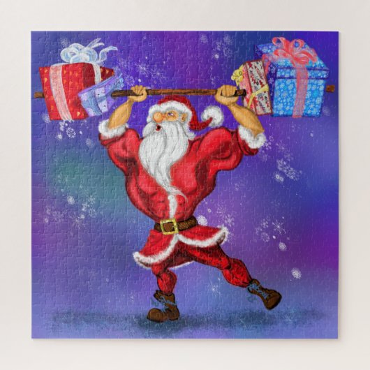 Bodybuilder Santa Claus met kerstcadeautjes - Fun Legpuzzel (Verticaal)