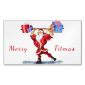 Bodybuilder Santa Claus met kerstcadeautjes - Fun Magnetisch Visitekaartje (Voorkant)