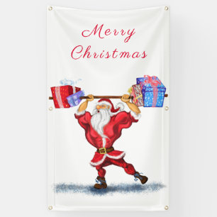 Bodybuilder Santa Claus met kerstcadeautjes - Fun Spandoek