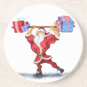 Bodybuilder Santa Claus met kerstcadeautjes - Fun Zandsteen Onderzetter (Voorkant)