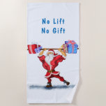 Bodybuilder Santa Funny Christmas Beach Handdoek<br><div class="desc">Funny Beach Handdoeken met Bodybuilder Sinterklaas met kerstcadeaus - Fun Cartoon Painting Funny Collectie - Kies / Voeg je unieke tekst / naam / kleur - Maak je speciale strandlaken cadeau - Vergroot en verplaats of verwijder en voeg elementen / tekst toe met aanpassingstool! Schilderen en ontwerpen door MIGNED. Zie...</div>