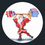 Bodybuilder Santa Funny Christmas Gift Sticker<br><div class="desc">Stickers met Bodybuilder Santa Claus met kerstcadeaus - Fun Cartoon Painting Funny Collectie - of Kies / Voeg uw unieke tekst / naam / kleur - Maak uw speciale cadeau Sticker - Formaat wijzigen en verplaatsen of verwijderen en toevoegen van elementen / tekst met aanpassingstool! Schilderen en ontwerpen door MIGNED....</div>
