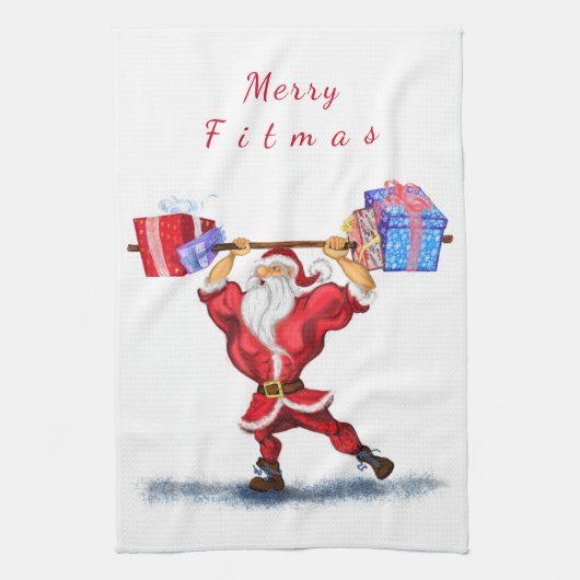 Bodybuilder Santa Funny Christmas Keuken Handdoek (Verticaal)