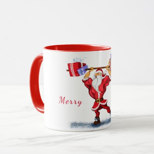 Bodybuilder Santa Funny Christmas Mok Gift (Voorkant links)