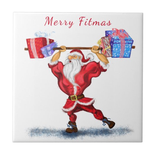 Bodybuilder Santa Funny Kerst Keramische Tegel Tegeltje (Voorkant)