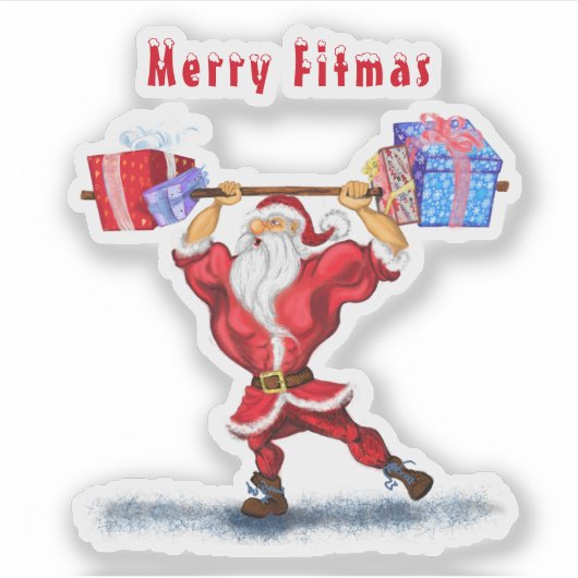 Bodybuilder Santa Funny Kerst sticker (Voorkant)