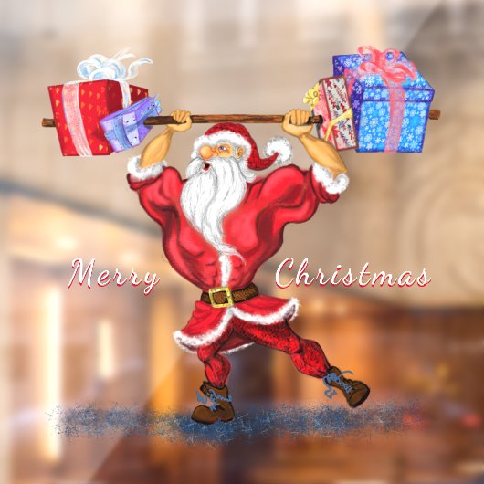 Bodybuilder Santa Grappig Kerst Venster Cling Raamsticker (Vel 2)