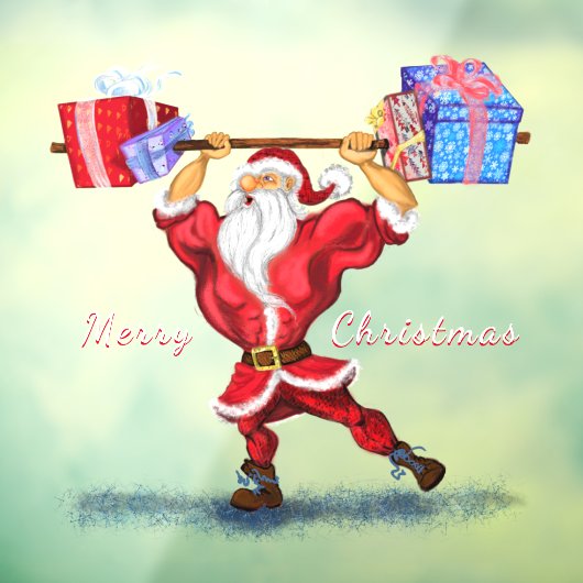 Bodybuilder Santa Grappig Kerst Venster Cling Raamsticker (Vel 3)