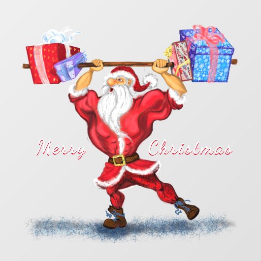 Bodybuilder Santa Grappig Kerst Venster Cling Raamsticker (Vel)