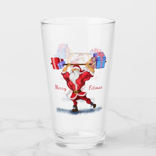 Bodybuilder Santa Grappig Kerstglas Glas (Voorkant)
