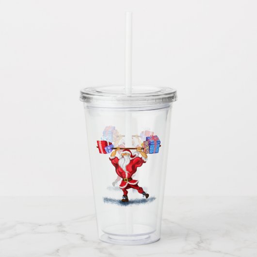 Bodybuilder Santa Grappige Kerst Acryl Tumbler Drinkbeker (Voorkant)