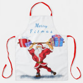 Bodybuilder Santa met Gift Funny Christmas Schort (Voorkant)