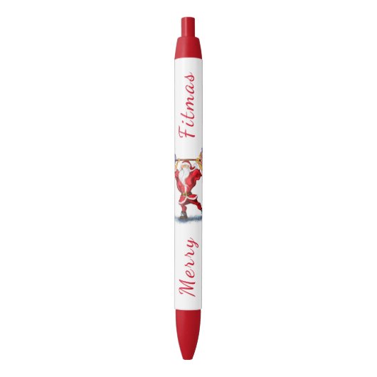 Bodybuilder Santa met Gift Grappige Kerstmis Pen (Voorkant Verticaal)