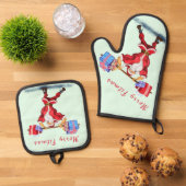 Bodybuilder Sinterklaas met Gift Grappige Kerstmis Ovenwant & Pannenlap Set (Top down)