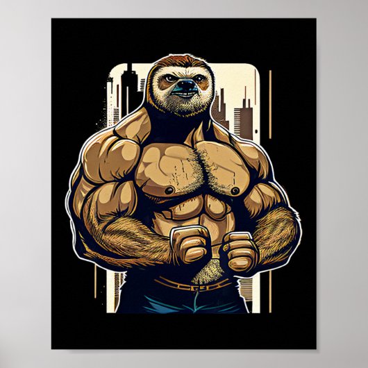 Bodybuilder Sloth Funny Bodybuilding Sloth Fitness Poster (Voorkant)