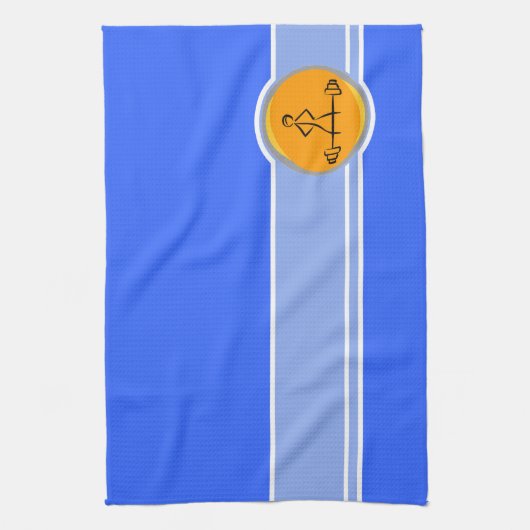 Bodybuilding; blauw en oranje theedoek (Verticaal)