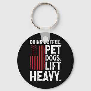 Bodybuilding Gewichtheffen Drink Koffie Aai Honden Sleutelhanger
