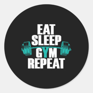 Bodybuilding Grappig T-shirt Eet Slaap Gym Herhaal Ronde Sticker
