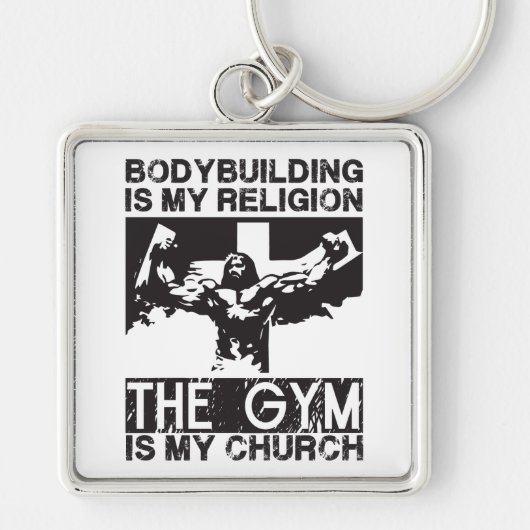 Bodybuilding is mijn religie, de Gym is mijn kerk Sleutelhanger (Voorkant)