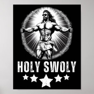 Bodybuilding Jezus Fitness Heilige Swoly Grappige Poster