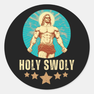 Bodybuilding Jezus Fitness Heilige Swoly Grappige Ronde Sticker