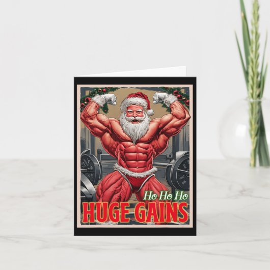 Bodybuilding Santa Ho Ho Huge Gains Weightlifting Kaart (Voorkant)