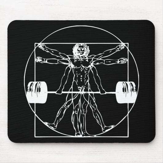 Bodybuilding - Vitruvian Barbell Man Muismat (Voorkant)