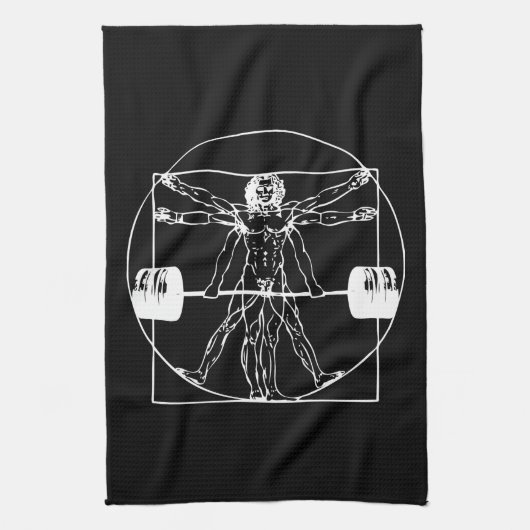 Bodybuilding - Vitruvian Barbell Man Theedoek (Verticaal)