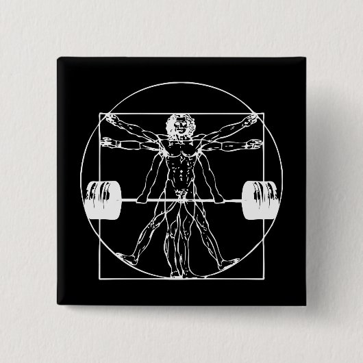 Bodybuilding - Vitruvian Barbell Man Vierkante Button 5,1 Cm (Voorkant)