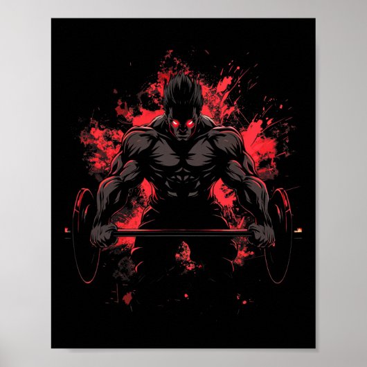 Bodybuilding Workout Spier Powerlifting Anime Mann Poster (Voorkant)