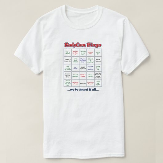 "BodyCam Bingo" (1) T-shirt (Design voorkant)