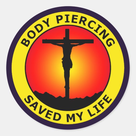 BODYPIERCING HEEFT MIJN LEVEN GERED RONDE STICKER (Voorkant)