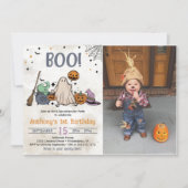 Boe! 1e verjaardagsfeestje Halloween Foto Kaart (Voorkant)
