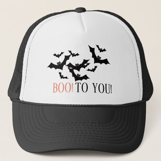 "BOE AAN JOU!" Black Bats Halloween Aangepast Trucker Pet (Voorkant)