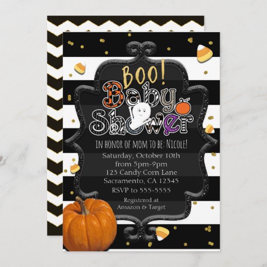 BOE! Baby shower Ghost Whimsical Halloween Kaart (Voorkant / Achterkant)