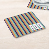 Boe! Gedempt Sinaasappel & Paarse Halloween Stripe Kartonnen Onderzetters (Schuin)