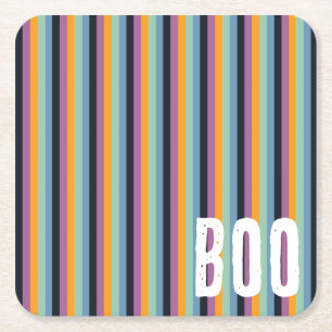 Boe! Gedempt Sinaasappel & Paarse Halloween Stripe Kartonnen Onderzetters