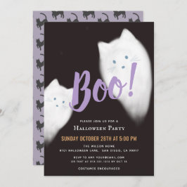 Boe! Ghost Cat Schattigee Paarse Halloween Party Kaart