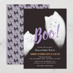 Boe! Ghost Cat Schattigee Paarse Halloween Party Kaart