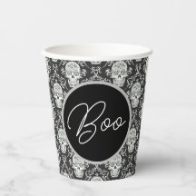 Boe! Gothic Skull Damask Paper Cup