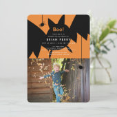 Boe! Halloween Bat & Spiders Foto Verjaardag Kaart (Staand voorkant)