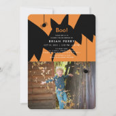 Boe! Halloween Bat & Spiders Foto Verjaardag Kaart (Voorkant)