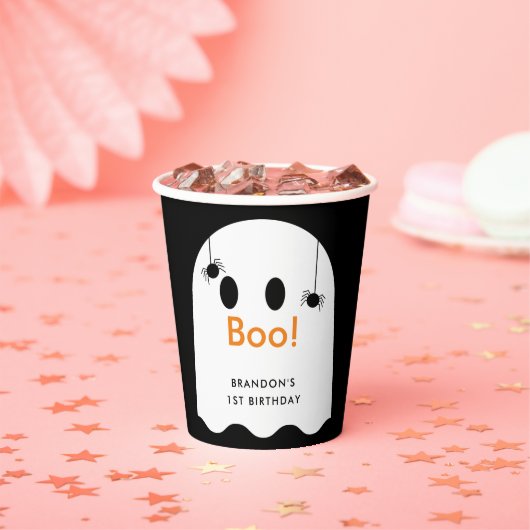 Boe! Halloween Ghost Boy Black Verjaardag Papieren Bekers (Insitu)