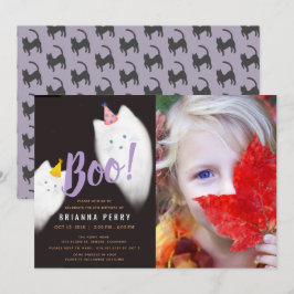 Boe! Halloween Ghost Cat Paarse foto Verjaardag Kaart