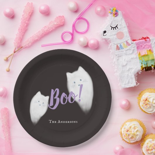 Boe! Halloween Ghost Cat Schattige Zwart Papieren Bordje (Feest)
